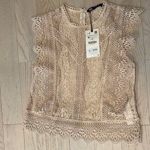 Zara Beige Lace Blouse